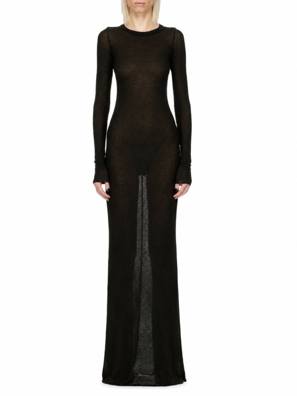 Rick Owens Porterville Semi-Sheer Rib Knit Long Sleeve Maxi Dress